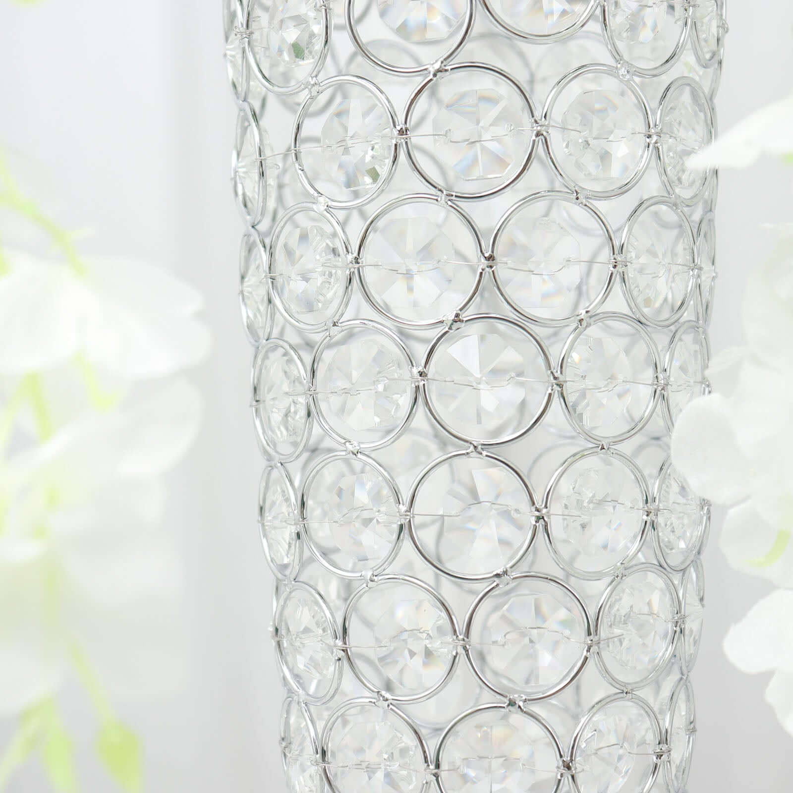 3-Pack Crystal Beaded Trumpet Vase Silver - Exquisite Floral Display Centerpiece Stand Set for Banquets & Receptions 28" Tall