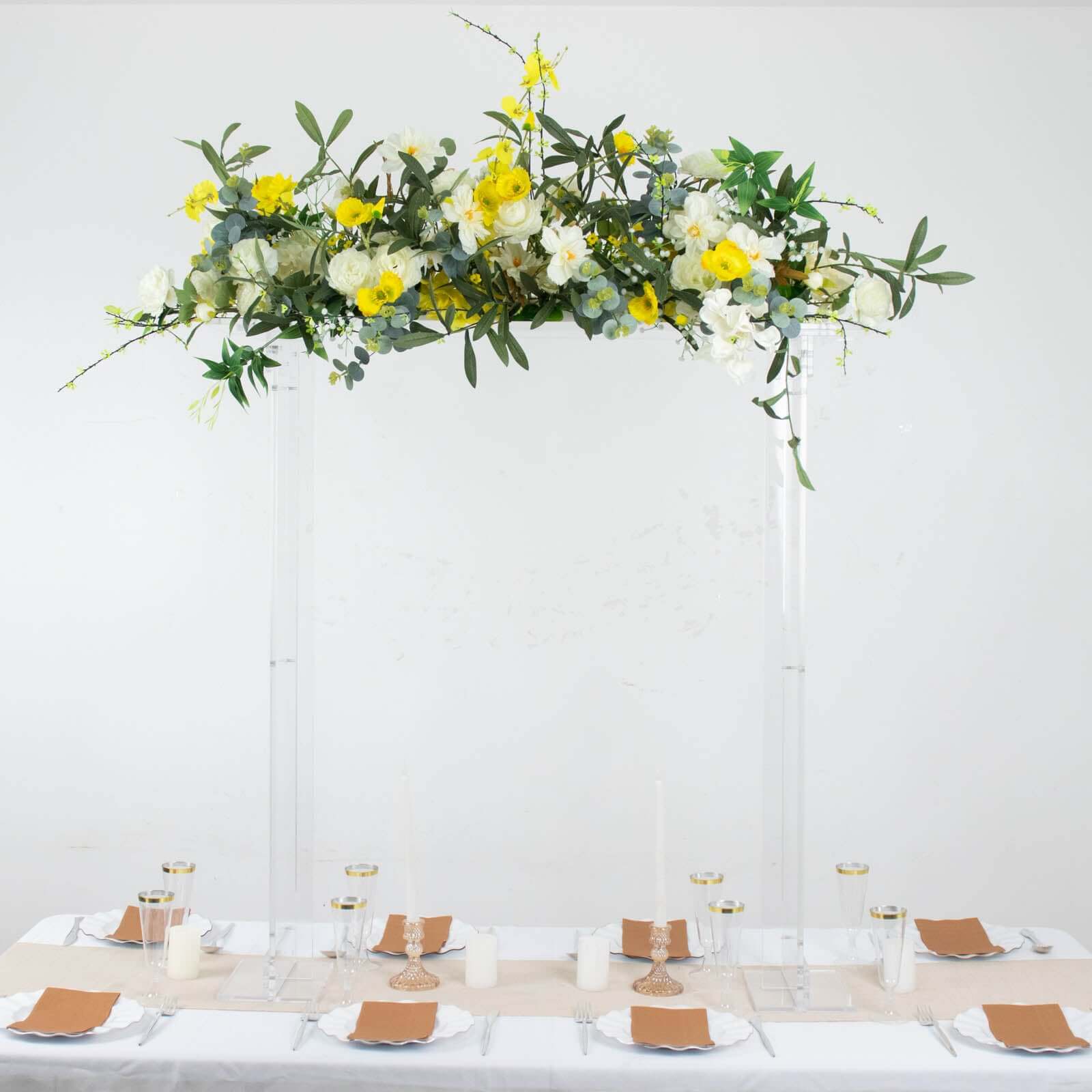 Acrylic Flower Stand Rectangular Design Clear - Decorative Floral Frame Table Centerpiece for Events 40"