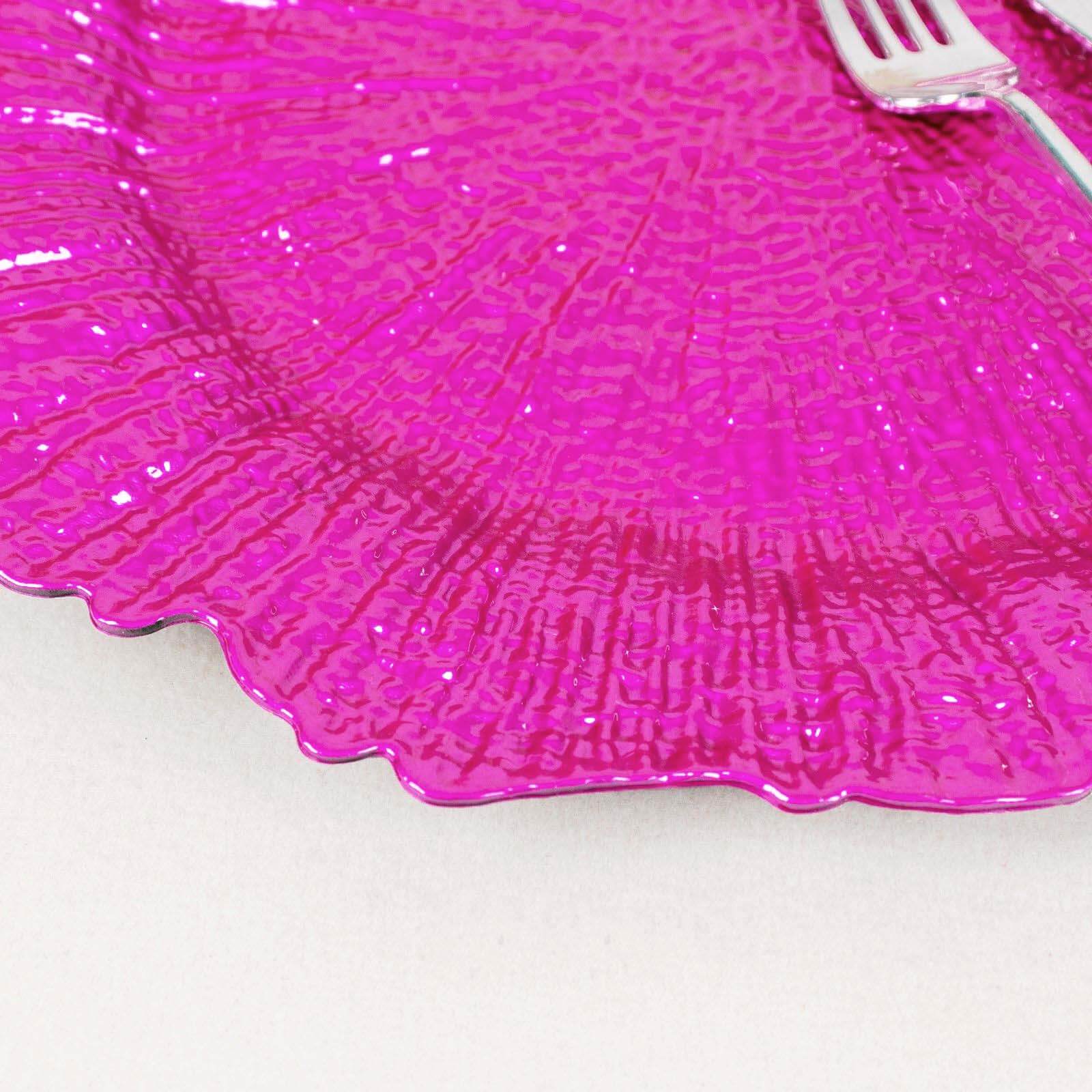 6-Pack Acrylic Plastic Round Charger Plates 13" in Fuchsia with Reef Design, Dinner Charger Tableware
