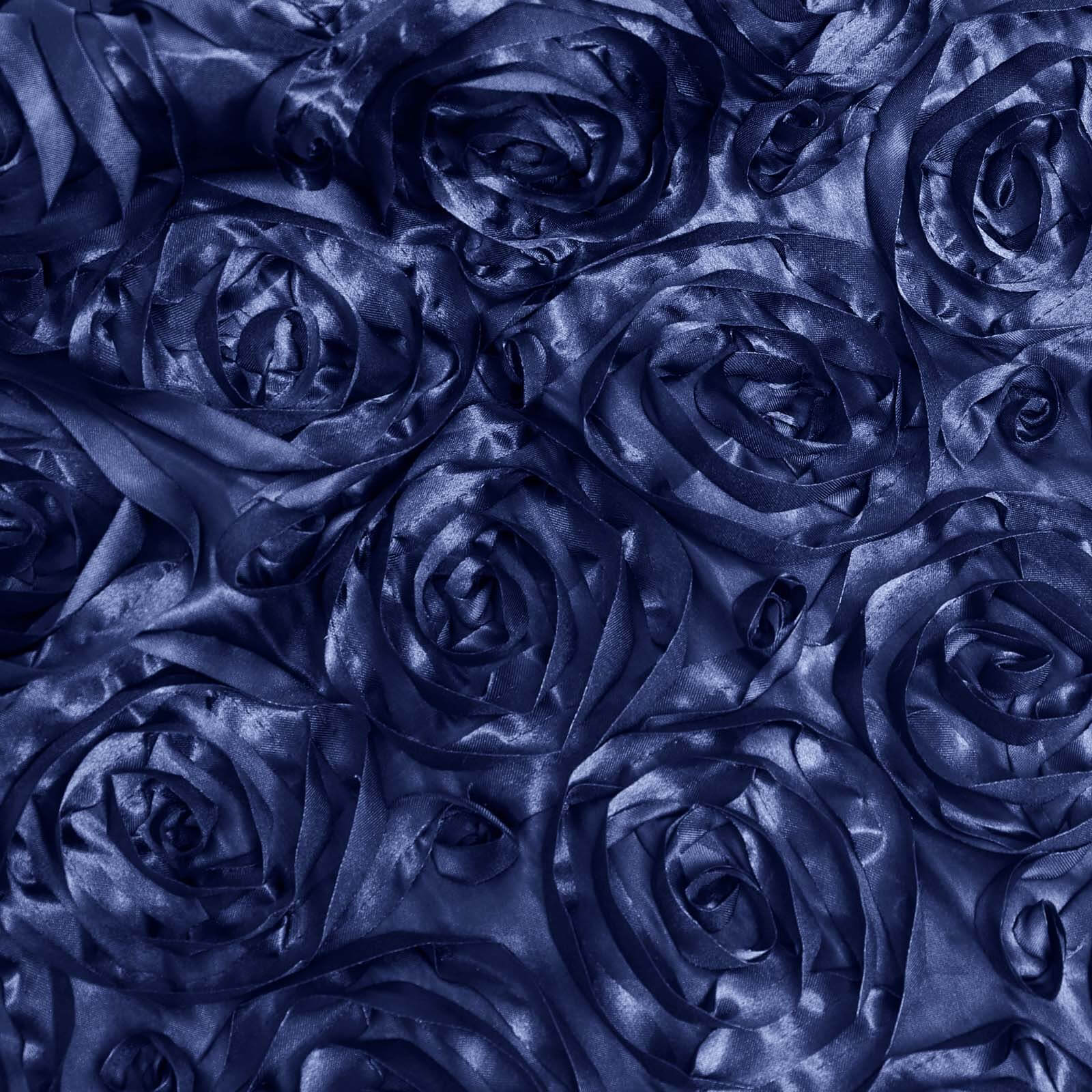 Satin 72"x72" Table Overlay Square Tablecloth Navy Blue - 3D Rosette Table Cover