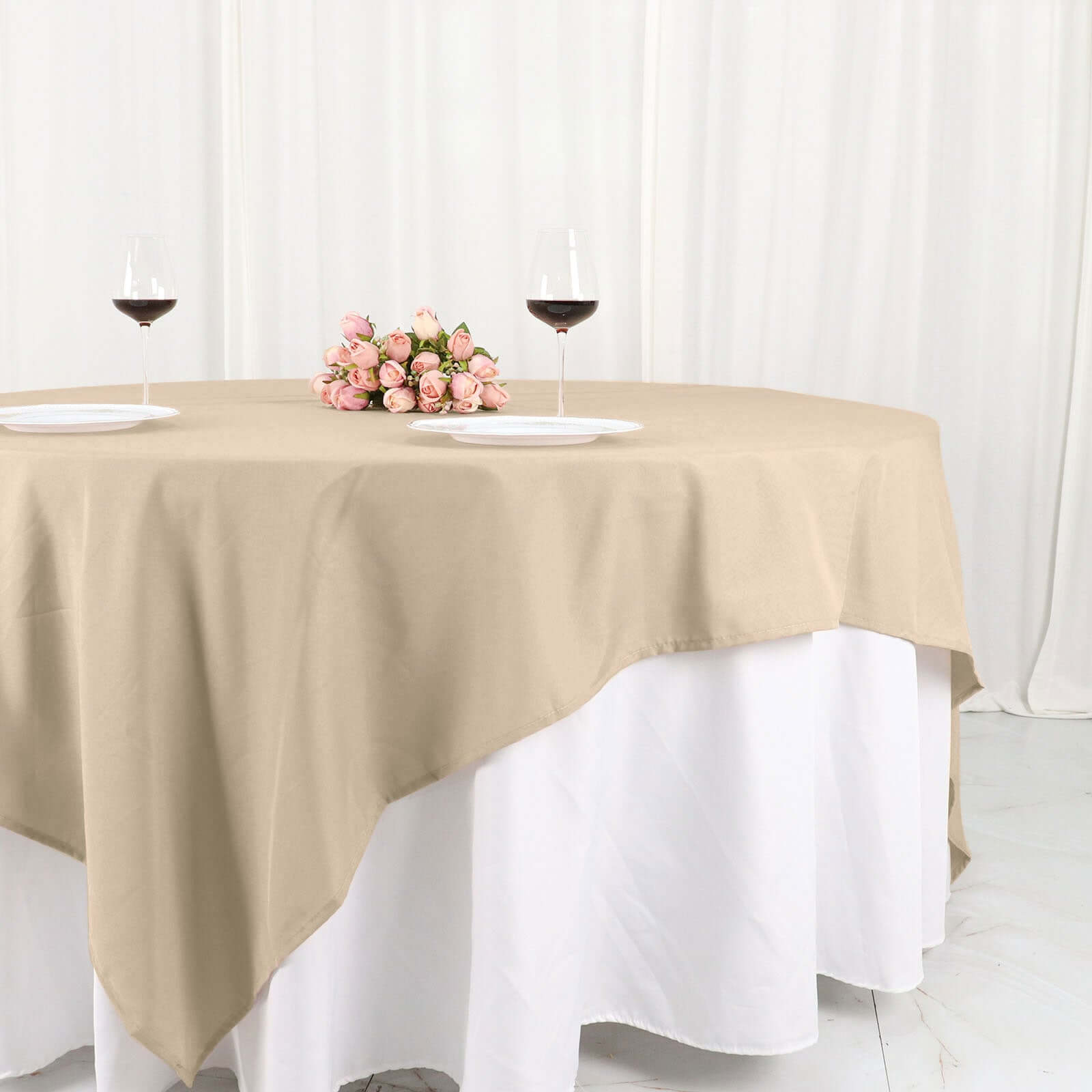Polyester 90"x90" Table Overlay Square Tablecloth Nude - Wrinkle-Resistant & Durable Table Cover
