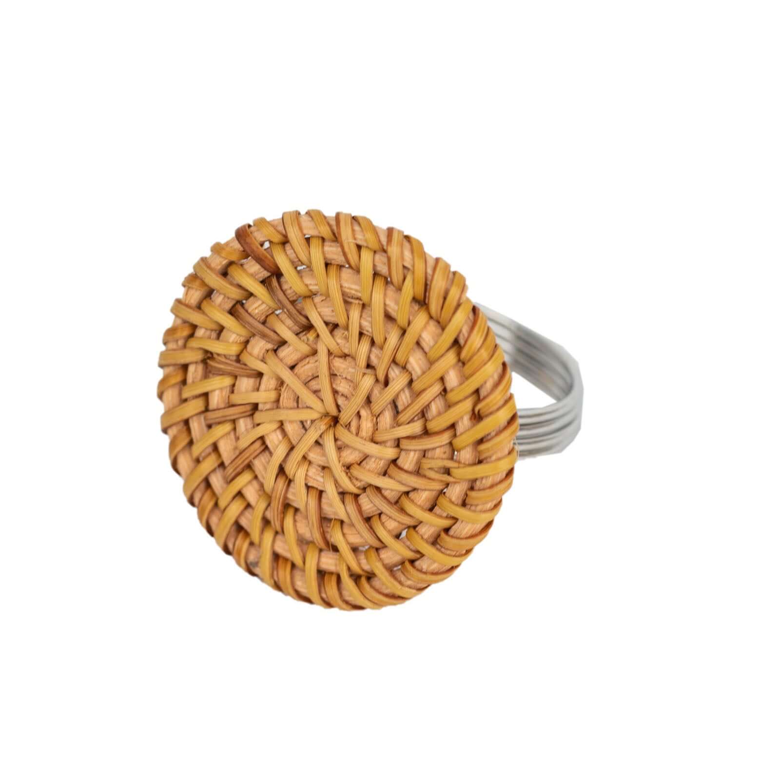 4 Pack 2" Natural Rustic Style Jute Rattan Metal Napkin Rings, Handmade Boho Chic Woven Serviette Buckle Holders