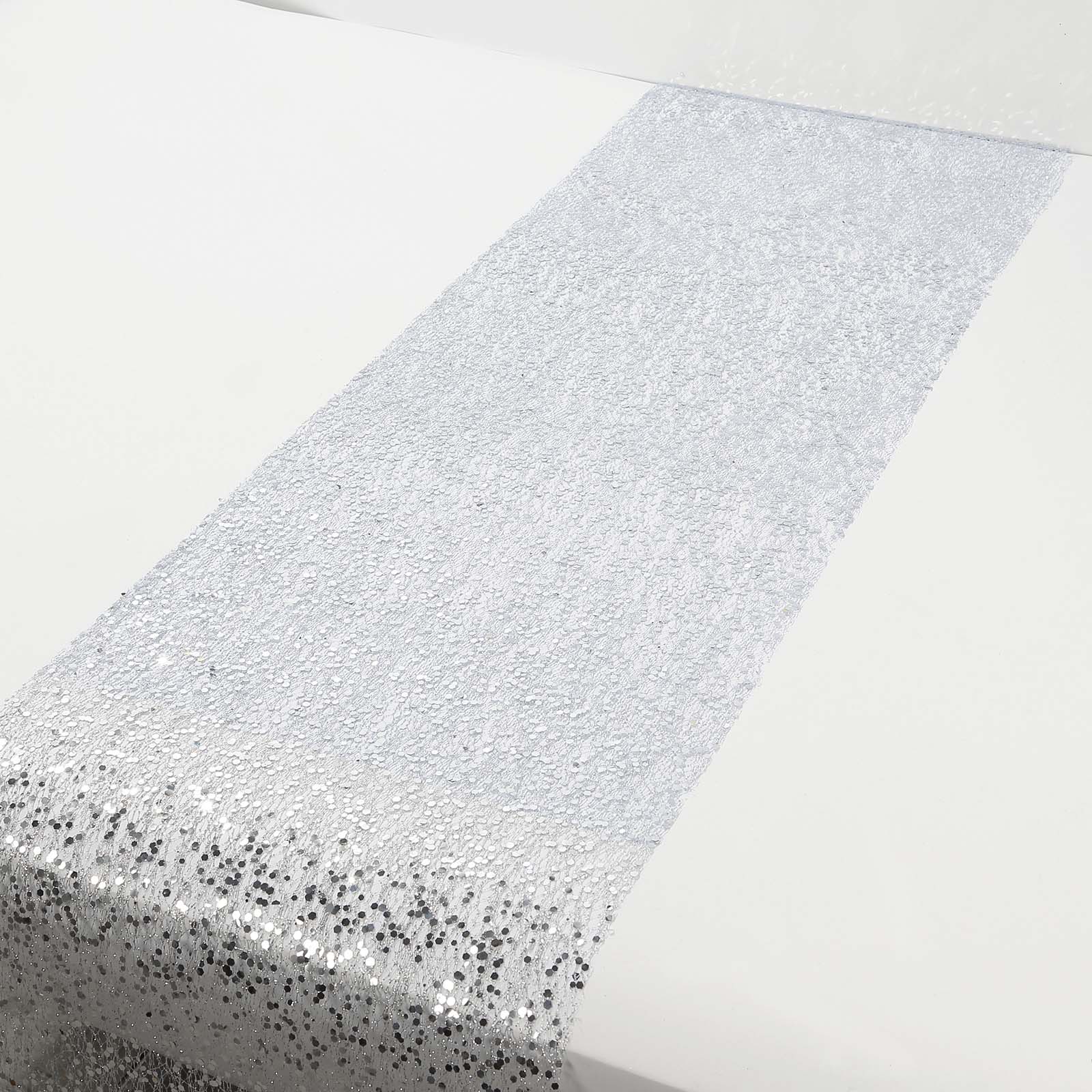 Mesh 11"x108" Table Runner Metallic Silver - Sequin Design for Convenient Event Decoration