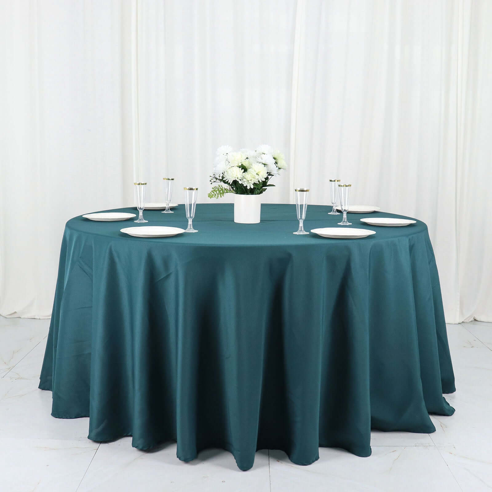 Polyester 120" Round Tablecloth Peacock Teal - Seamless Wrinkle-Resistant Table Cover