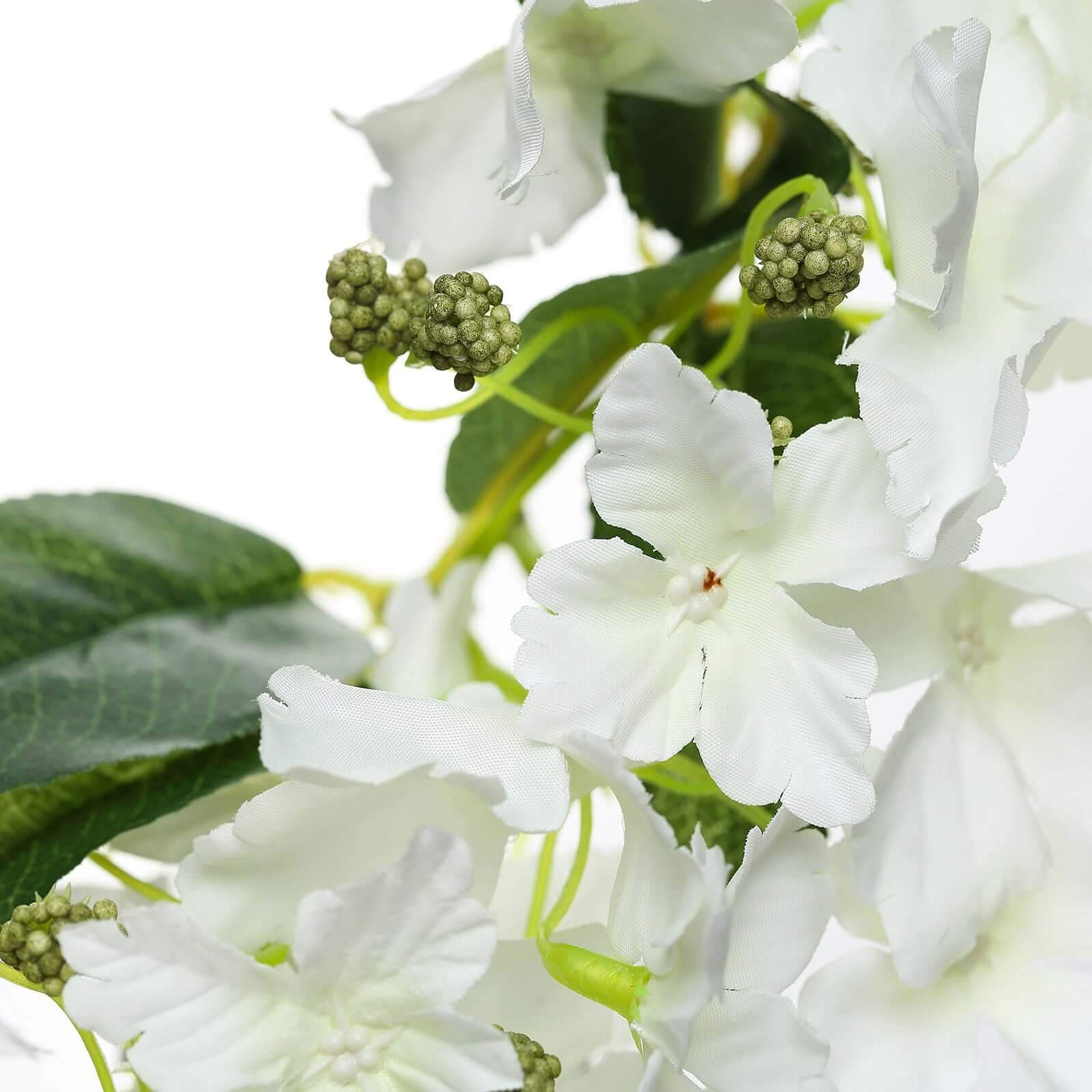 4 Stems 41" Tall White Artificial Silk Hydrangea Flower Branches