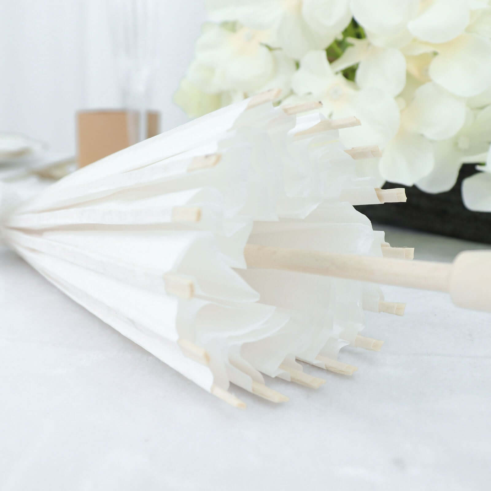 4-Pack Paper and Bamboo Parasol Umbrellas White - Decorative Centerpieces and Bridal Shower Photo Props 16"