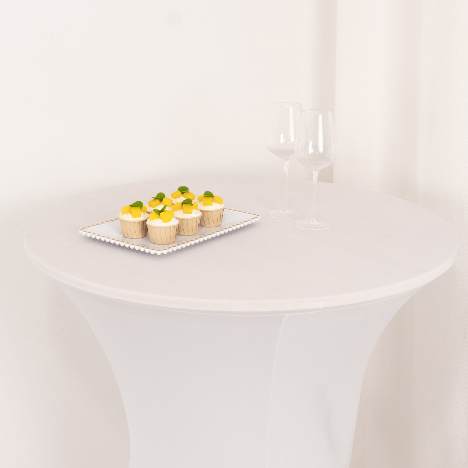 Spandex 33"-36" Round Cocktail Table Cover White - Easy to Maintain Stretch Fitted Highboy Tablecloth for Events