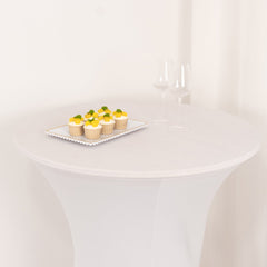 Spandex 33"-36" Round Cocktail Table Cover White - Easy to Maintain Stretch Fitted Highboy Tablecloth for Events