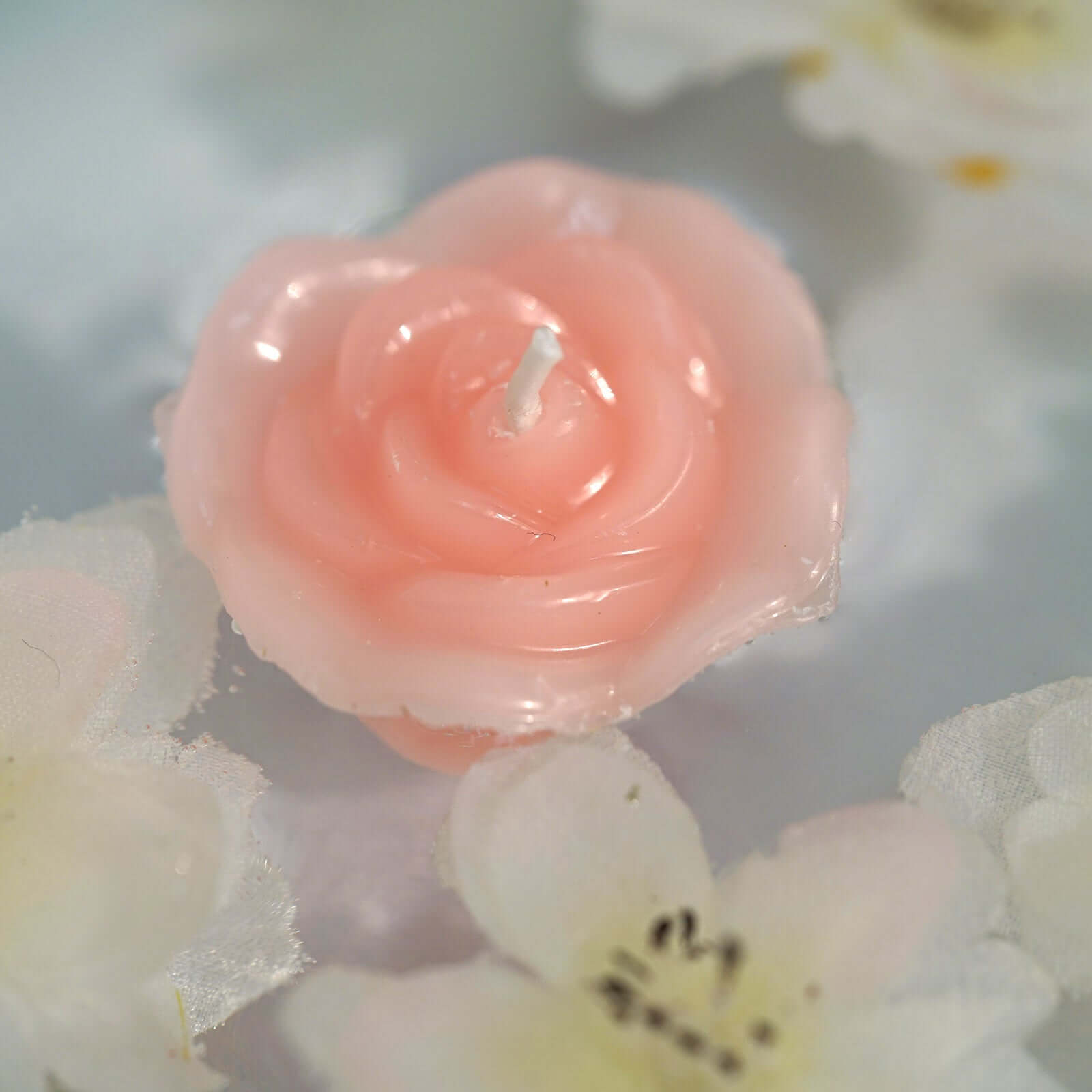 12-Pack Mini Floating Candles Rose Flower Design Pink - Wedding Vase Fillers for Decor 1"
