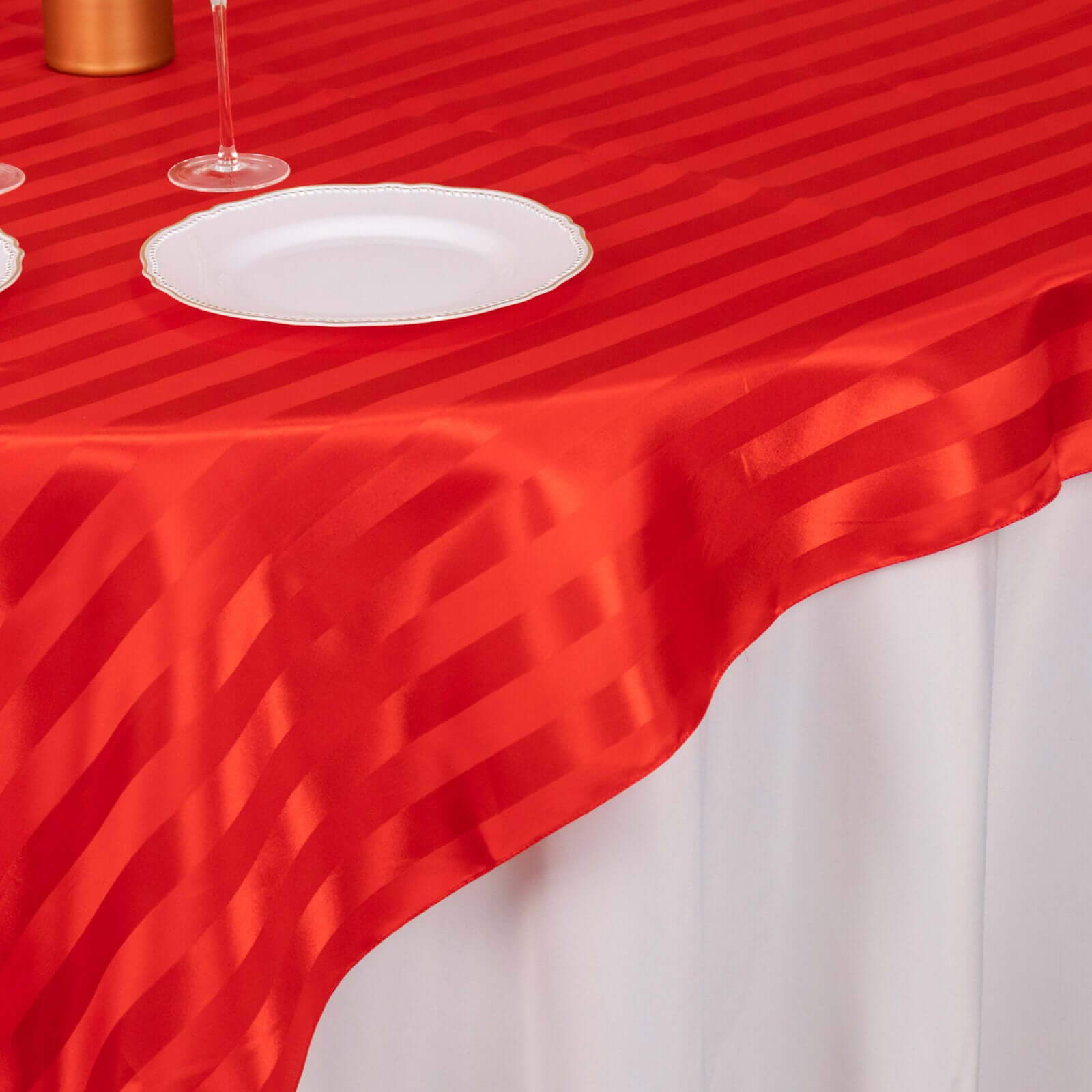 Satin 72"x72" Table Overlay Square Tablecloth Red - Stripe Table Topper