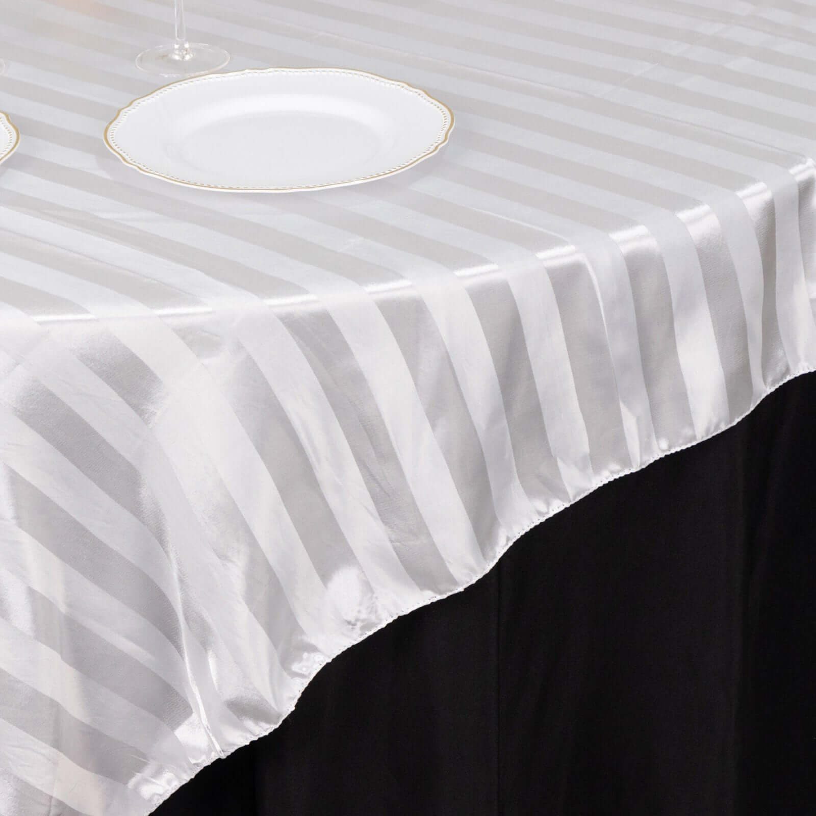 Satin 72"x72" Table Overlay Square Tablecloth White - Stripe Design for Stylish Celebrations