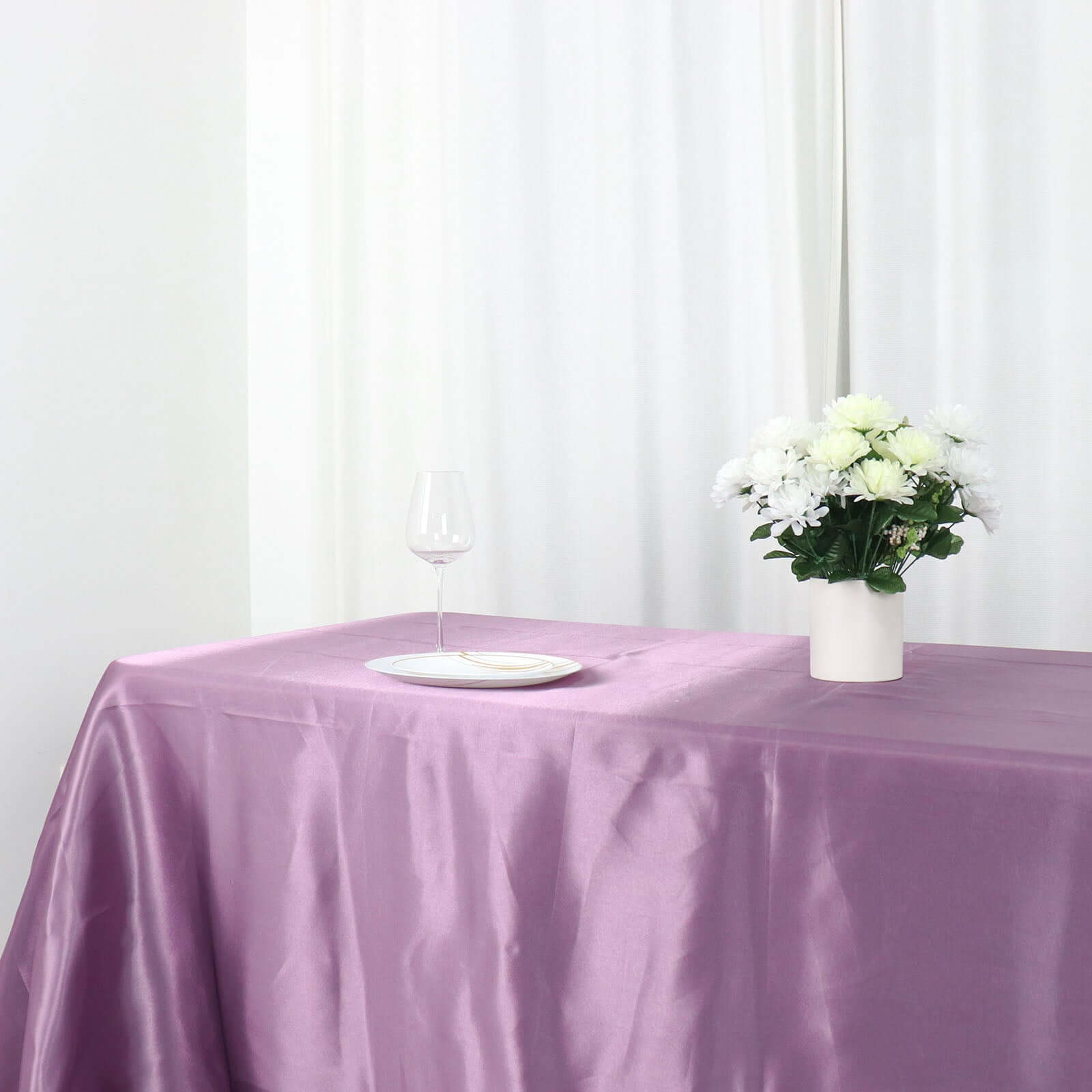 Satin Rectangular 90"x132" Tablecloth Violet Amethyst Satin - Seamless Table Cover