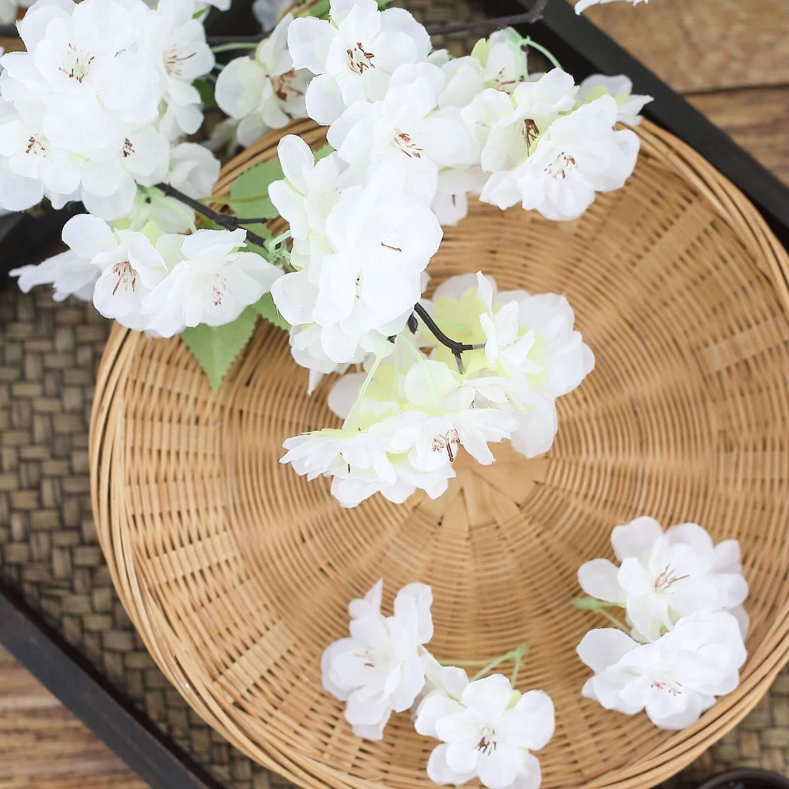 4 Bushes 40" Tall White Artificial Silk Cherry Blossom Flowers, Branches