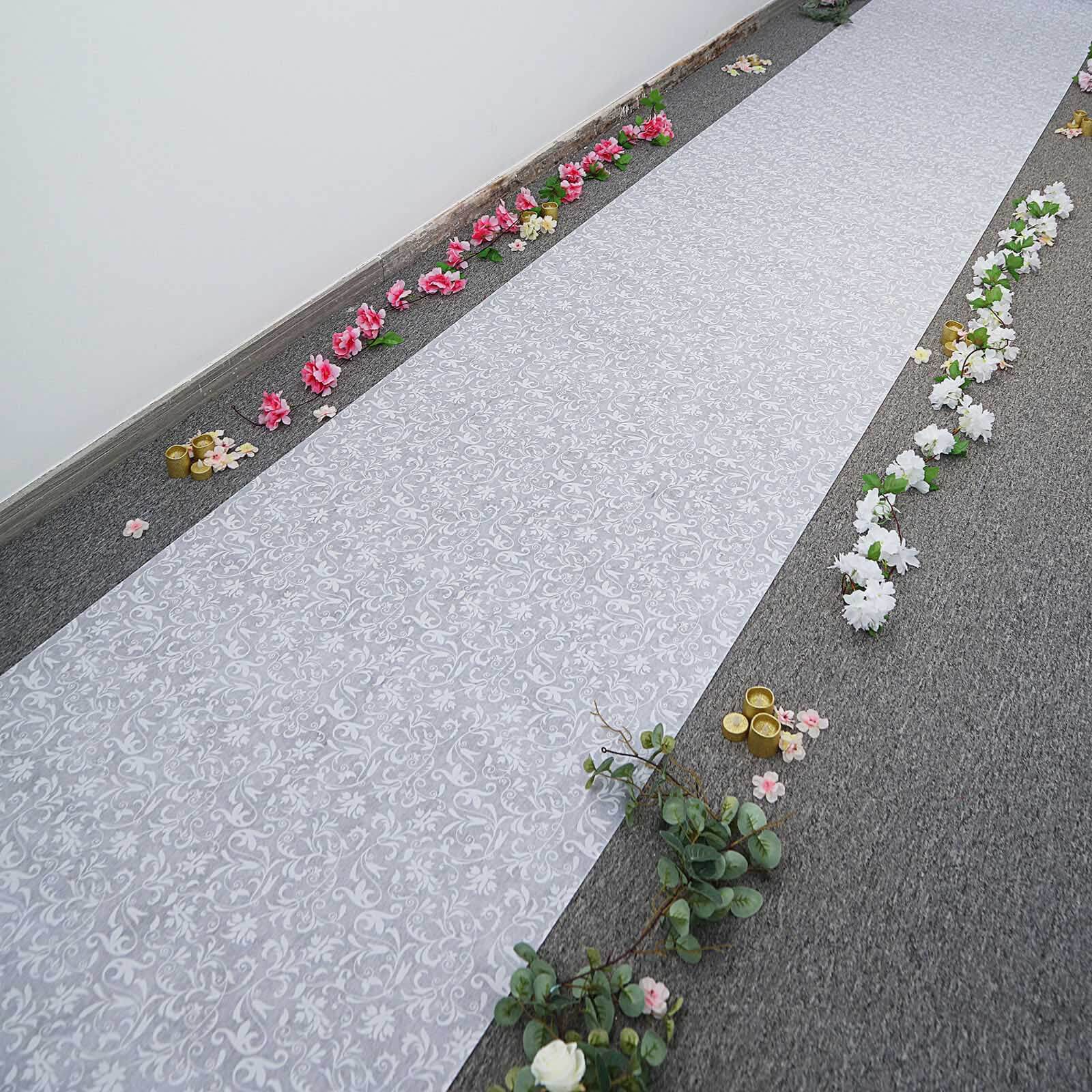 36"x50ft White Floral Lace Aisle Runner