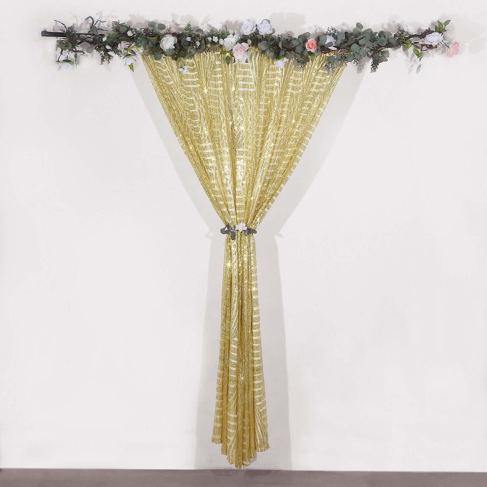 8ftx8ft Gold Geometric Sequin Event Curtain Drapes with Satin Backing, Seamless Opaque Sparkly Backdrop Event Panel in Diamond Glitz Pattern