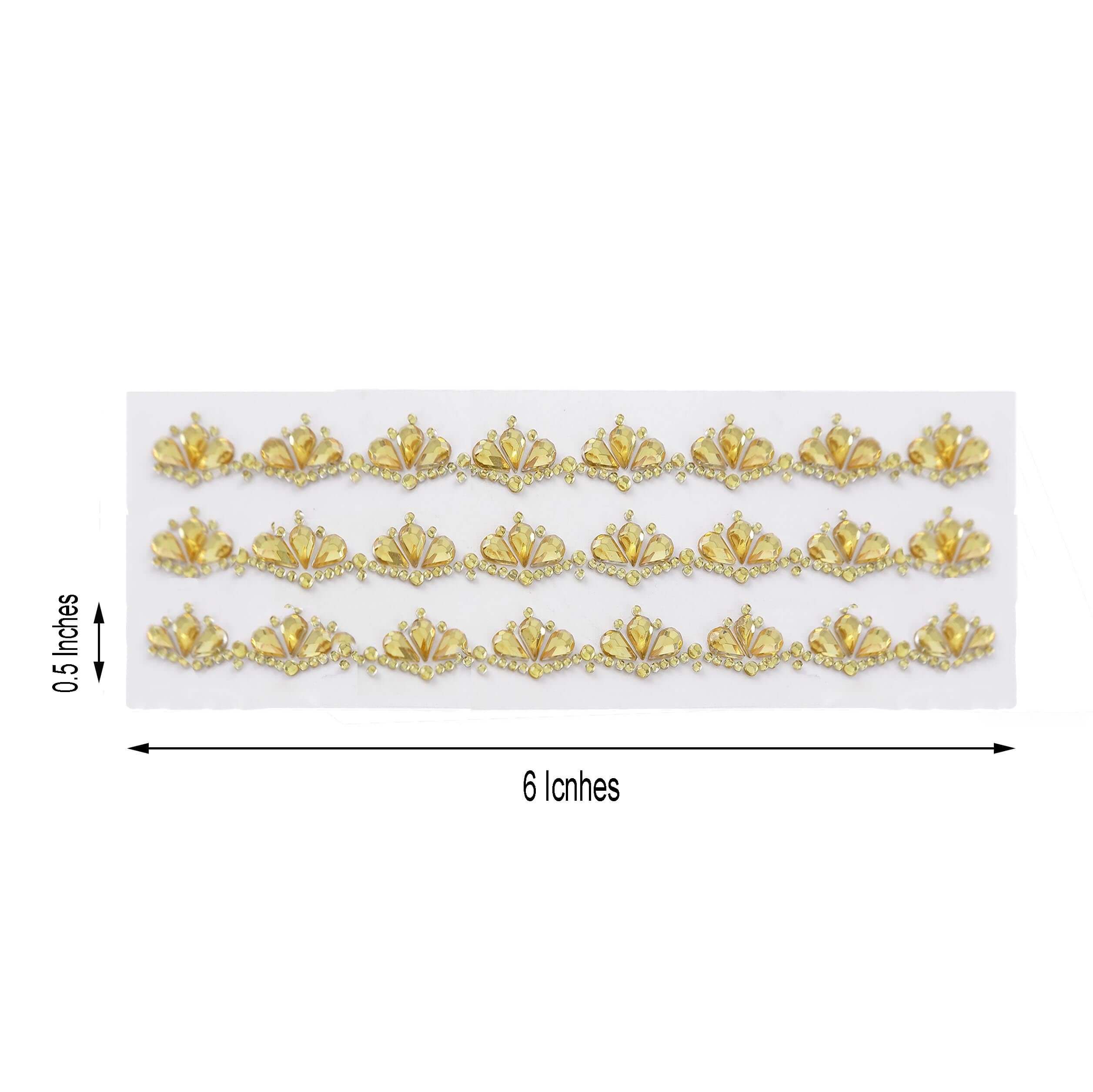 3 Pack Stick-On Diamond Rhinestone Gems, Gold Self Adhesive Crown DIY Craft Stickers