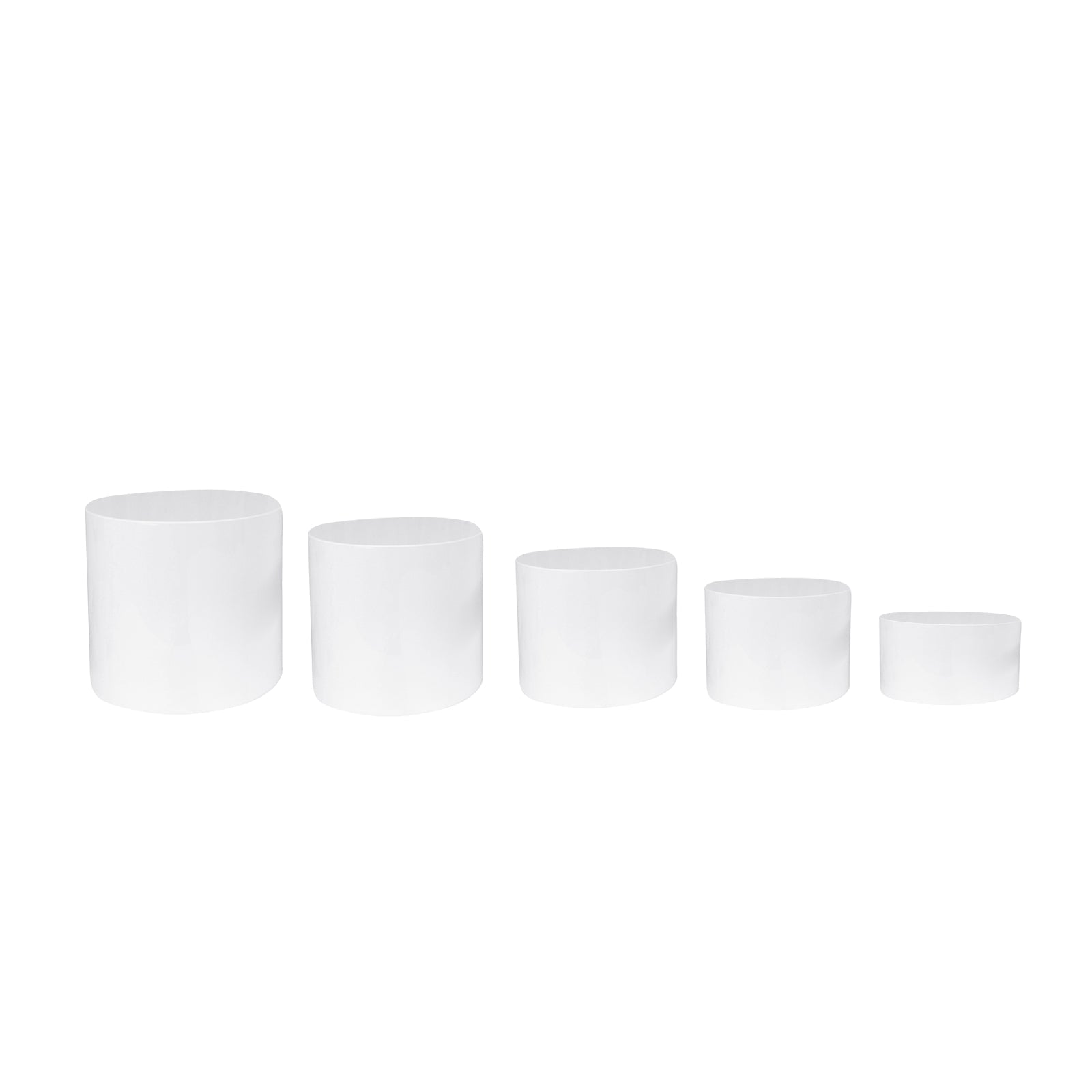 Set of 5 Acrylic Cake Stands Cylinder Design Round White - Display Risers for Events 4", 6", 8", 10", 12"