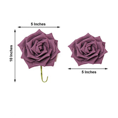 24 Roses 5" Eggplant Artificial Foam Flowers With Stem Wire and Leaves