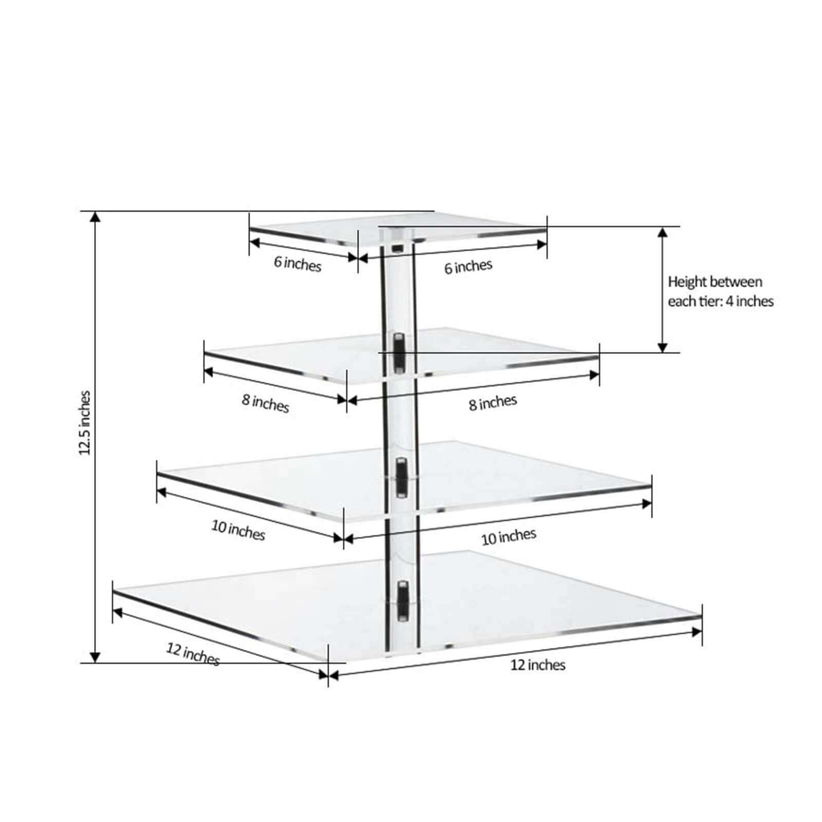 4-Tier Acrylic Square Cupcake Stand Clear - Heavy Duty Dessert Tower Display Holder for Pastries Appetizers & Snacks 12"