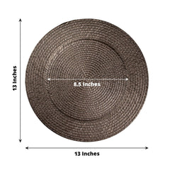 6-Pack Acrylic Round Charger Plates 13" in Natural Brown with Rattan-Like Design, Farmhouse Disposable Plastic Charger Tableware