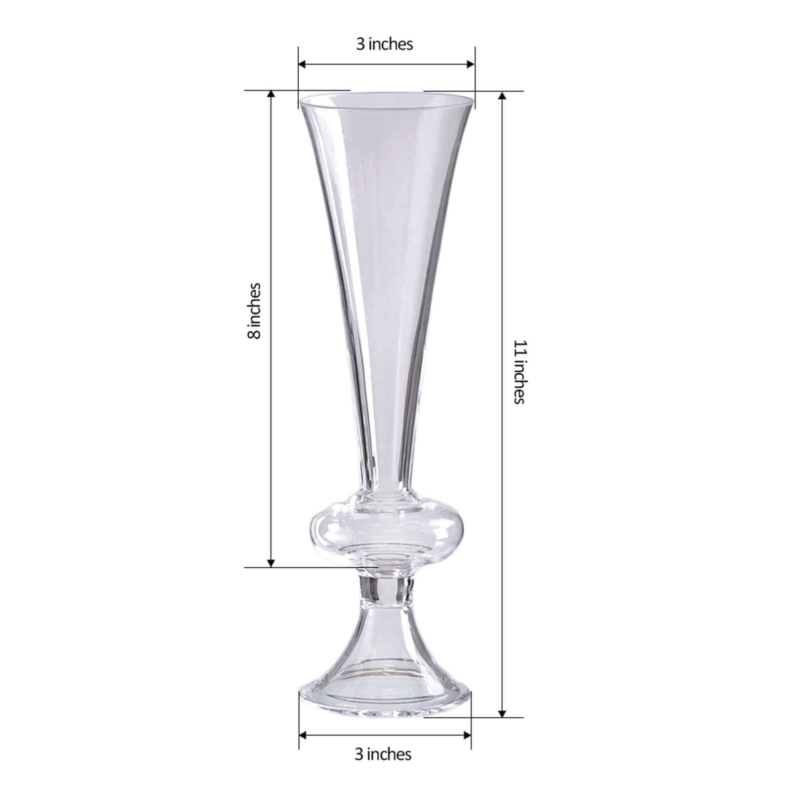 4-Pack Glass Trumpet Vases Reversible Crystal Ball Design Clear - Decorative Flower Table Centerpieces 11"