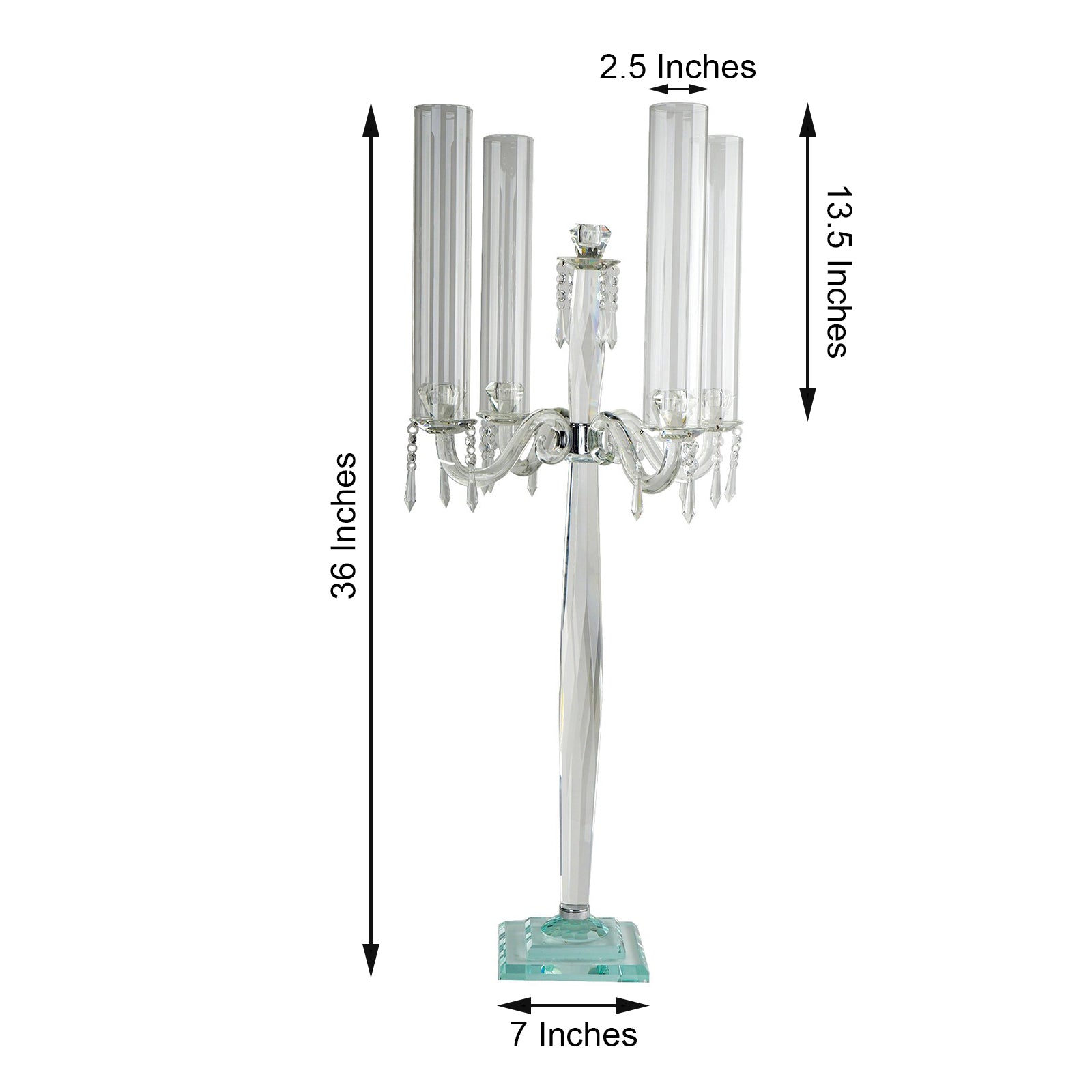 4 Arm Crystal Glass Taper Candle Holder Candelabra, Decorative Table Centerpiece With Chandelier Chains 36"
