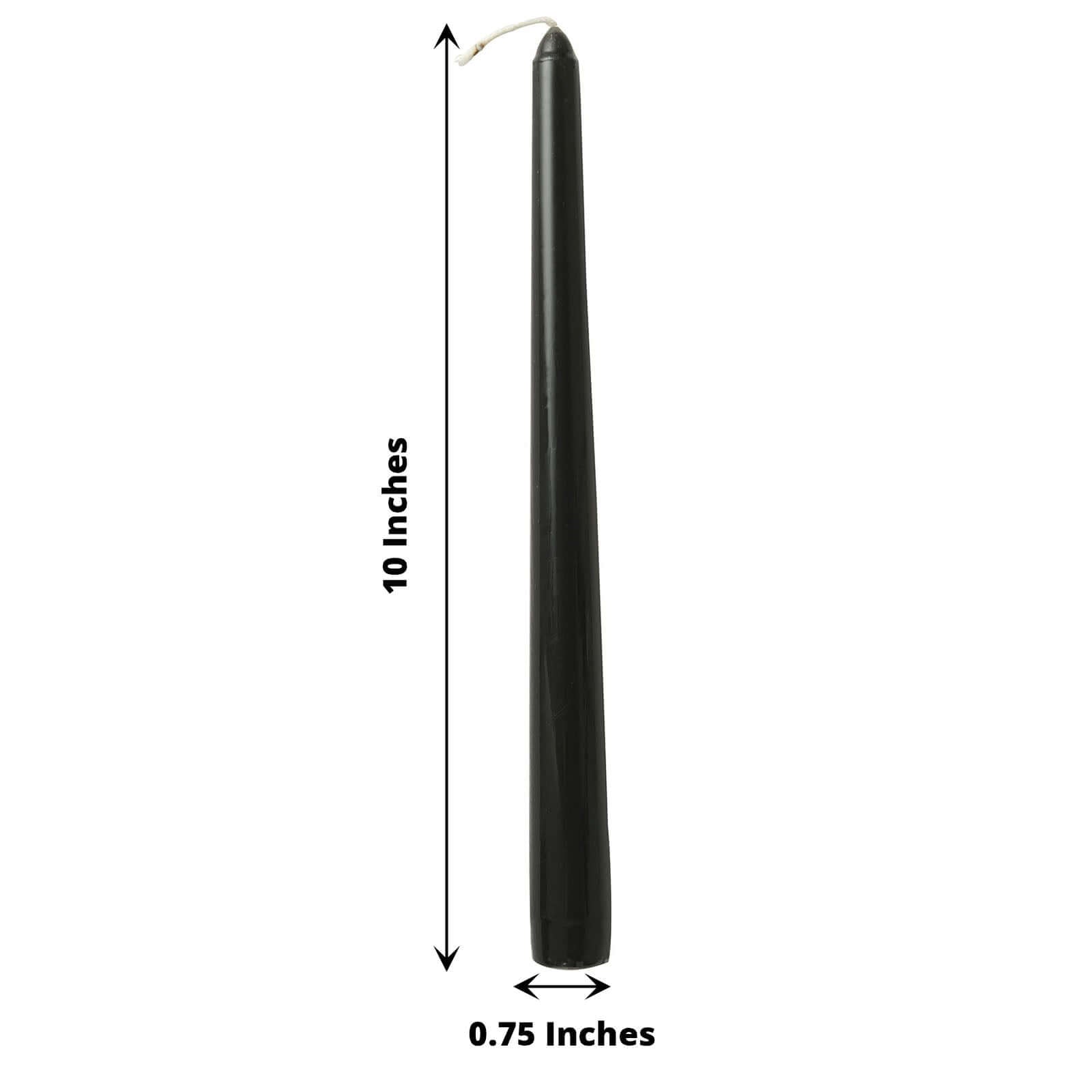 12-Pack Taper Candles Premium Wax Design Black - Unscented Candles for Upscale Settings 10"