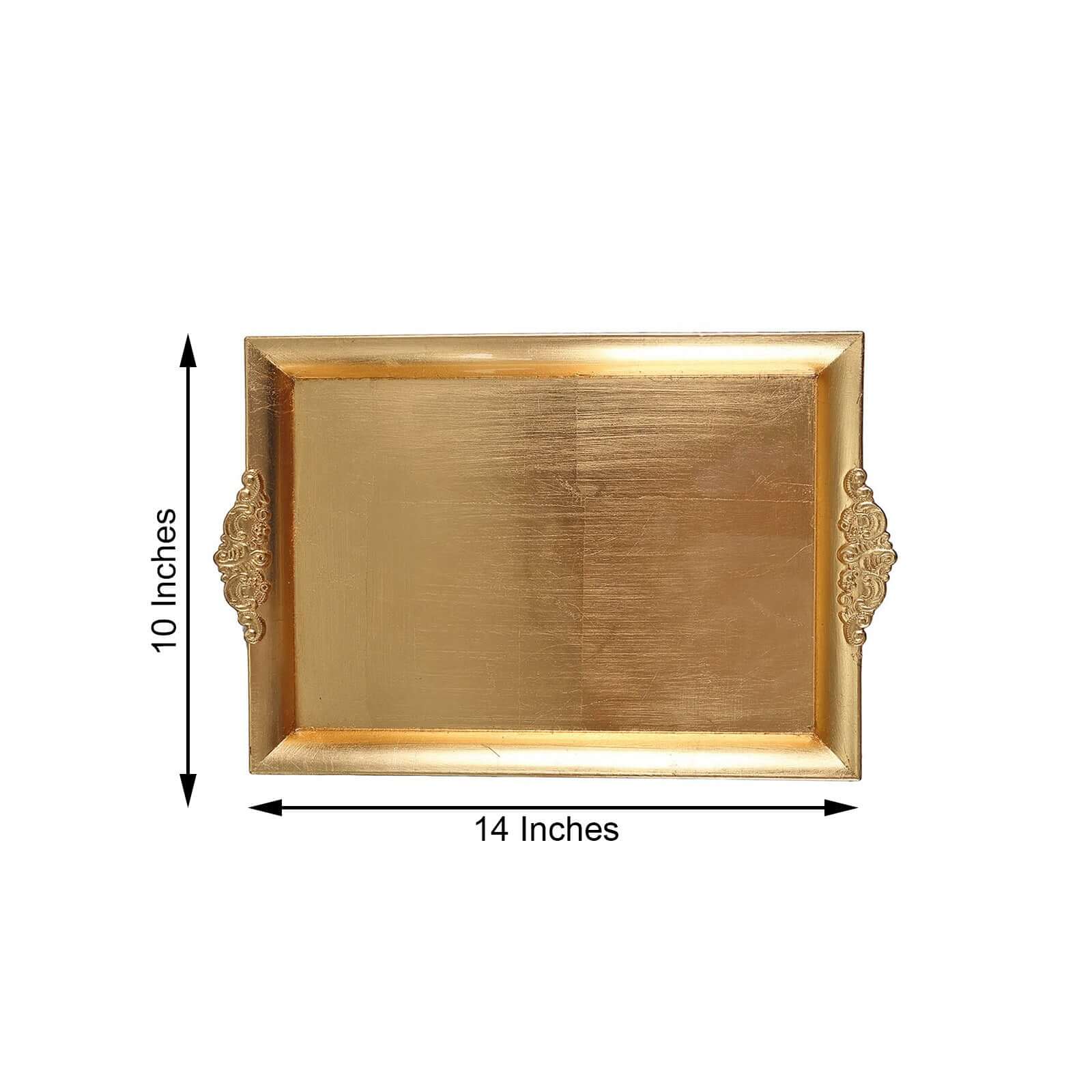 2-Pack Acrylic Rectangle Serving Trays 14"x10" in Gold with Embossed Handles, Sleek Decorative Dinner Party Food Platters