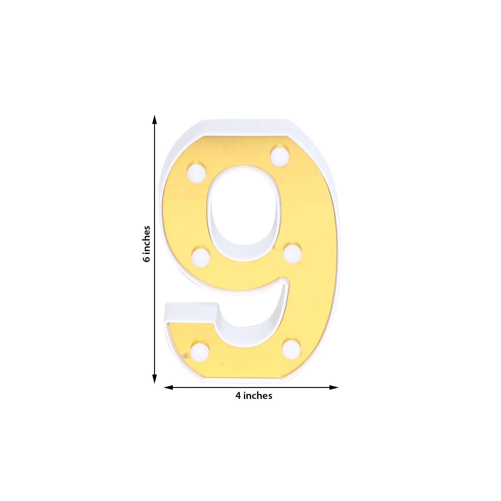3D Marquee Number "9" Warm White 6 LED Lights Gold - Stylish Light-Up Accent for Events 6"