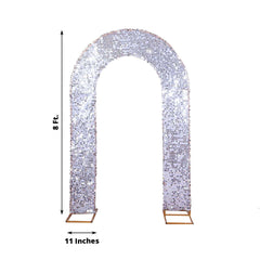 8ft Silver Double Sided Big Payette Sequin Open Arch Wedding Arch Cover, U-Shaped Fitted Wedding Backdrop Slipcover