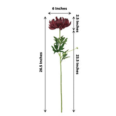 3 Stems Burgundy 27" Artificial Silk Chrysanthemum Bouquet Flowers, Large Faux Mum Branches