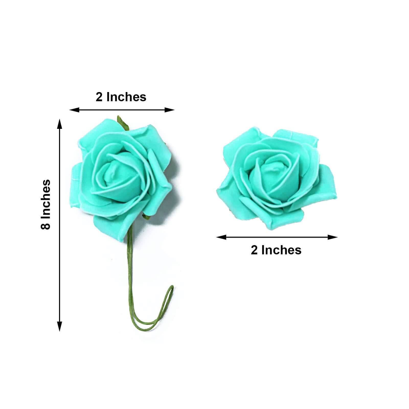 24 Roses 2" Turquoise Artificial Foam Flowers With Stem Wire and Leaves