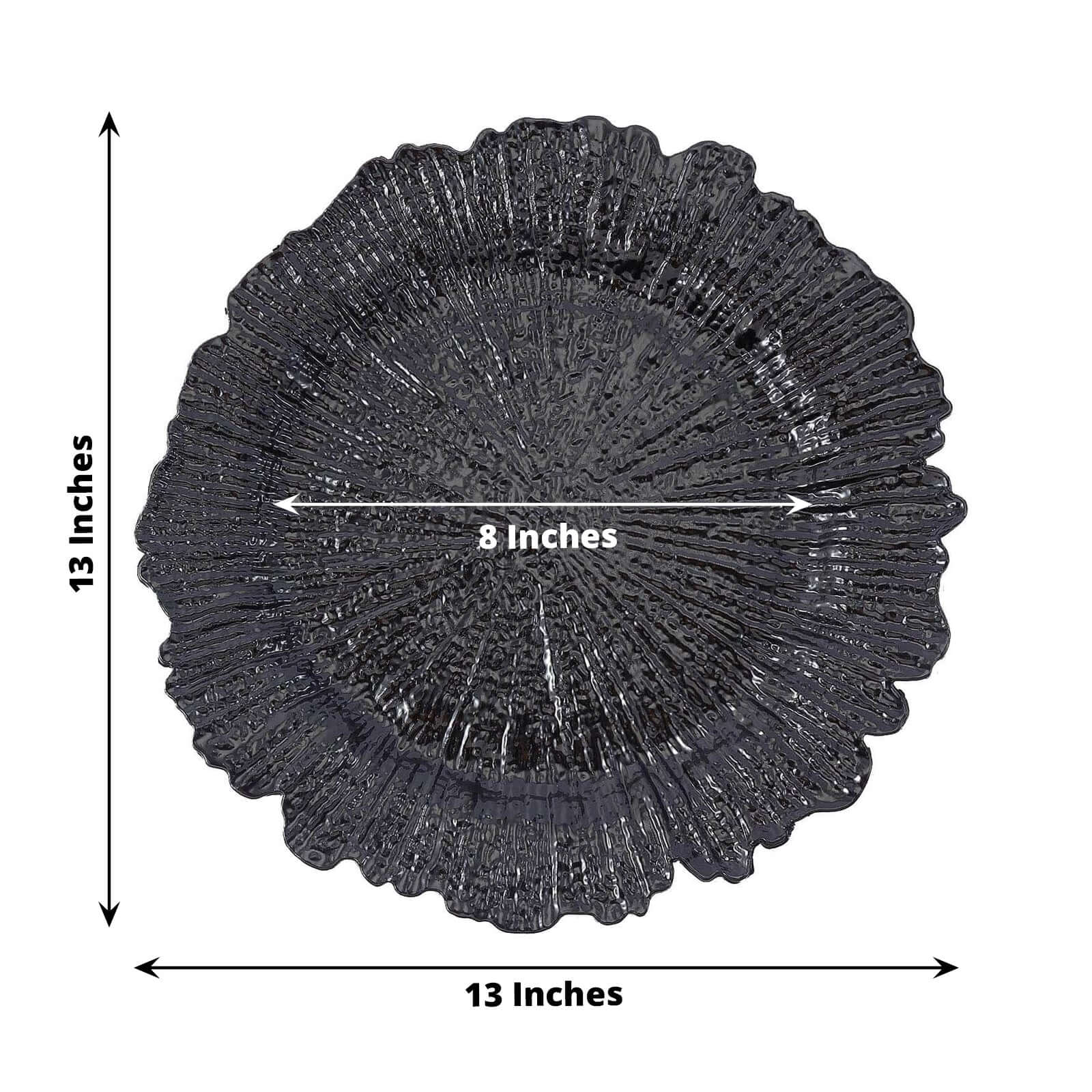6-Pack Acrylic Plastic Round Charger Plates 13" in Black with Reef Design, Dinner Charger Tableware