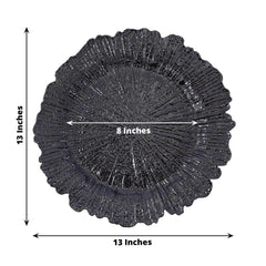 6-Pack Acrylic Plastic Round Charger Plates 13" in Black with Reef Design, Dinner Charger Tableware