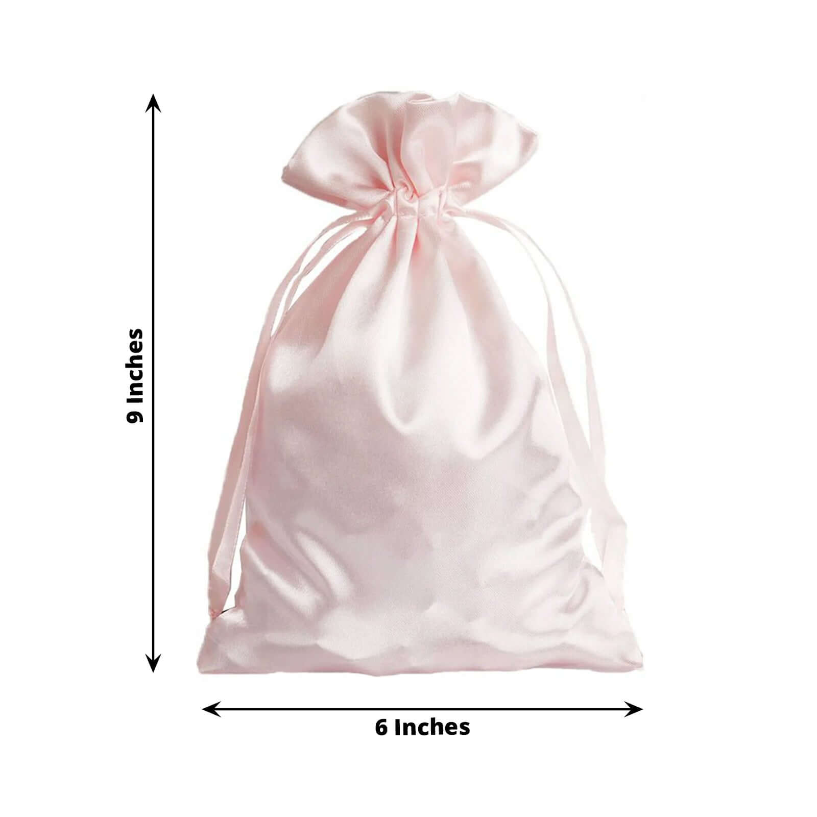 12 Pack 6"x9" Blush Satin Wedding Party Favor Bags, Drawstring Pouch Gift Bags