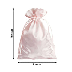 12 Pack 6"x9" Blush Satin Wedding Party Favor Bags, Drawstring Pouch Gift Bags