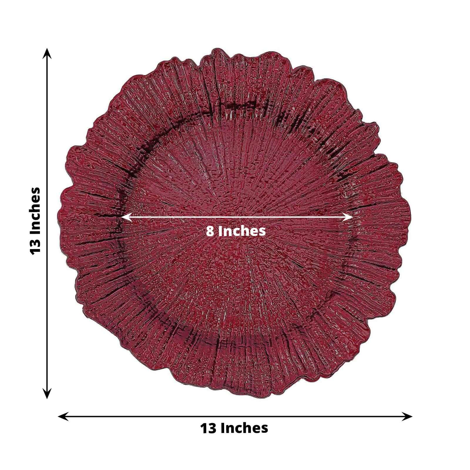 6-Pack Acrylic Plastic Round Charger Plates 13" in Burgundy with Reef Design, Dinner Charger Tableware