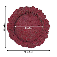 6-Pack Acrylic Plastic Round Charger Plates 13" in Burgundy with Reef Design, Dinner Charger Tableware