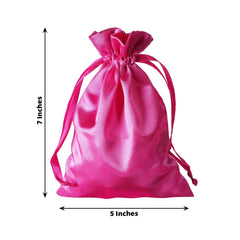 12 Pack 5"x7" Fuchsia Satin Drawstring Wedding Party Favor Gift Bags