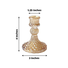 6-Pack Glass Taper Candlestick Holders Diamond Pattern Design Amber Gold - Reversible Crystal Pillar Votive Stands 4"