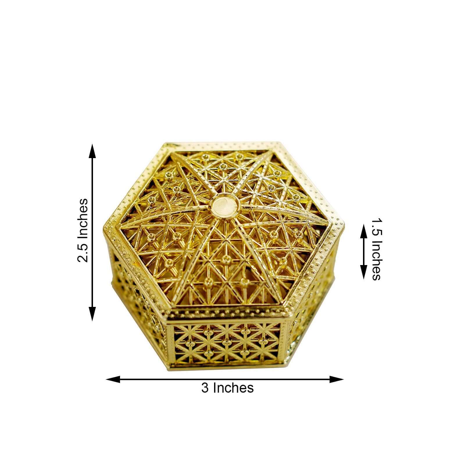 12-Pack Vintage Hexagon Gift Box Candy Containers Gold - Stylish Hollow Favor Boxes for Jewelry 3"