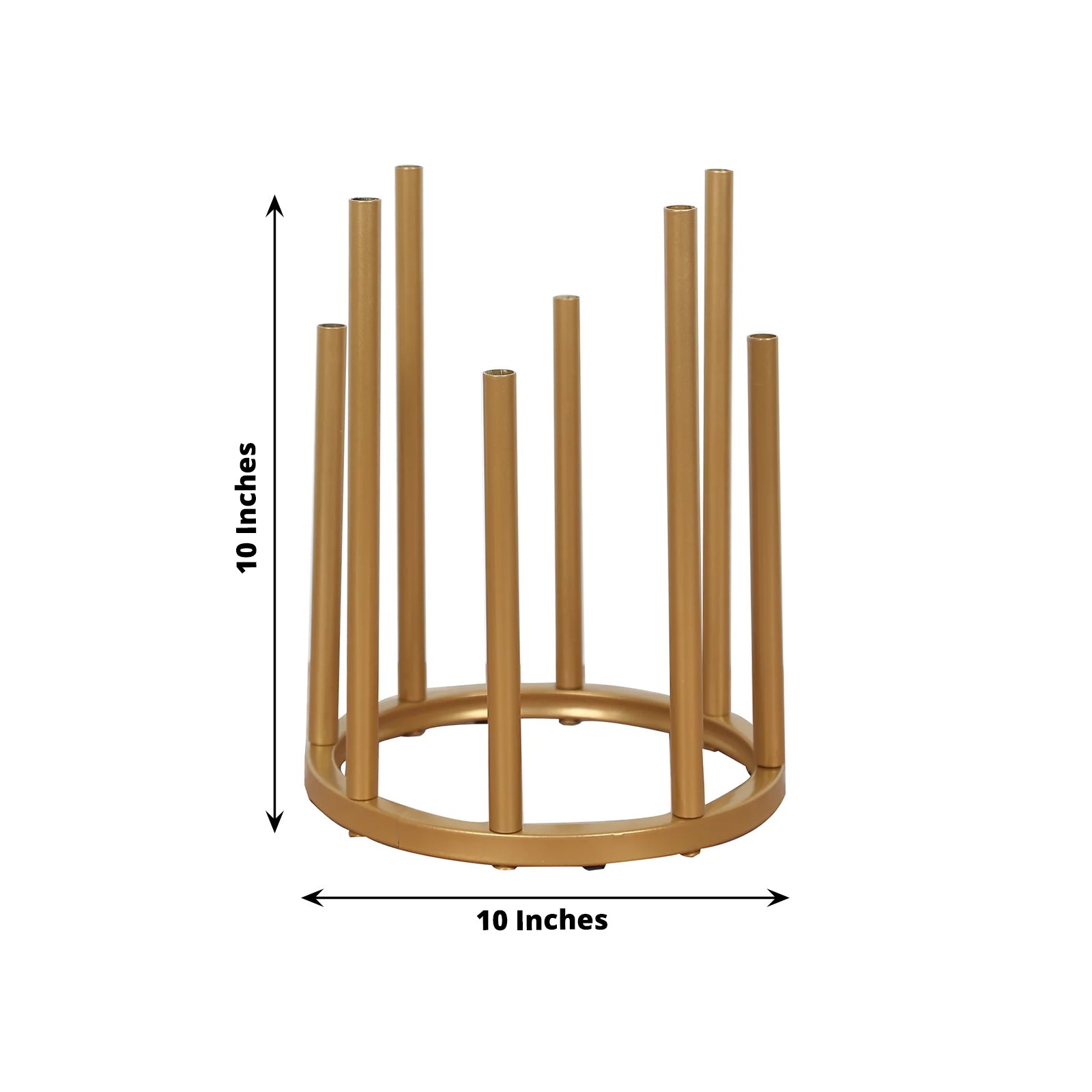 Flower Vase Gold Metal Minimalist 8-Tubes Round Base Design - Single Stem Bud Centerpiece for Arrangements 10"