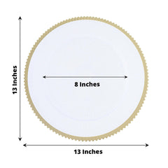 6-Pack Acrylic Plastic Round Charger Plates 13" in Clear with Gold Sunray Wavy Rim, Exquisite Dinner Serving Plates
