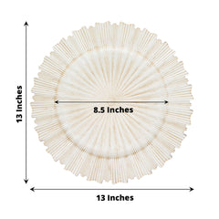 6-Pack Acrylic Plastic Round Charger Plates 13" in Washwhite with Sunray Scalloped Rim, Decorative Dinner Party Charger Tableware