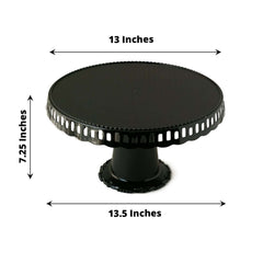 4-Pack Plastic Round Pedestal Cake Stands Black - Reusable Cupcake Pastry Display Risers with Hollow Ribbon Trim Edges for Stylish Dessert Presentation 13"