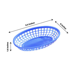 6-Pack Plastic Food Baskets with 50 Wax Paper Liners Assorted Colors - Durable Oval Deli Serving Trays