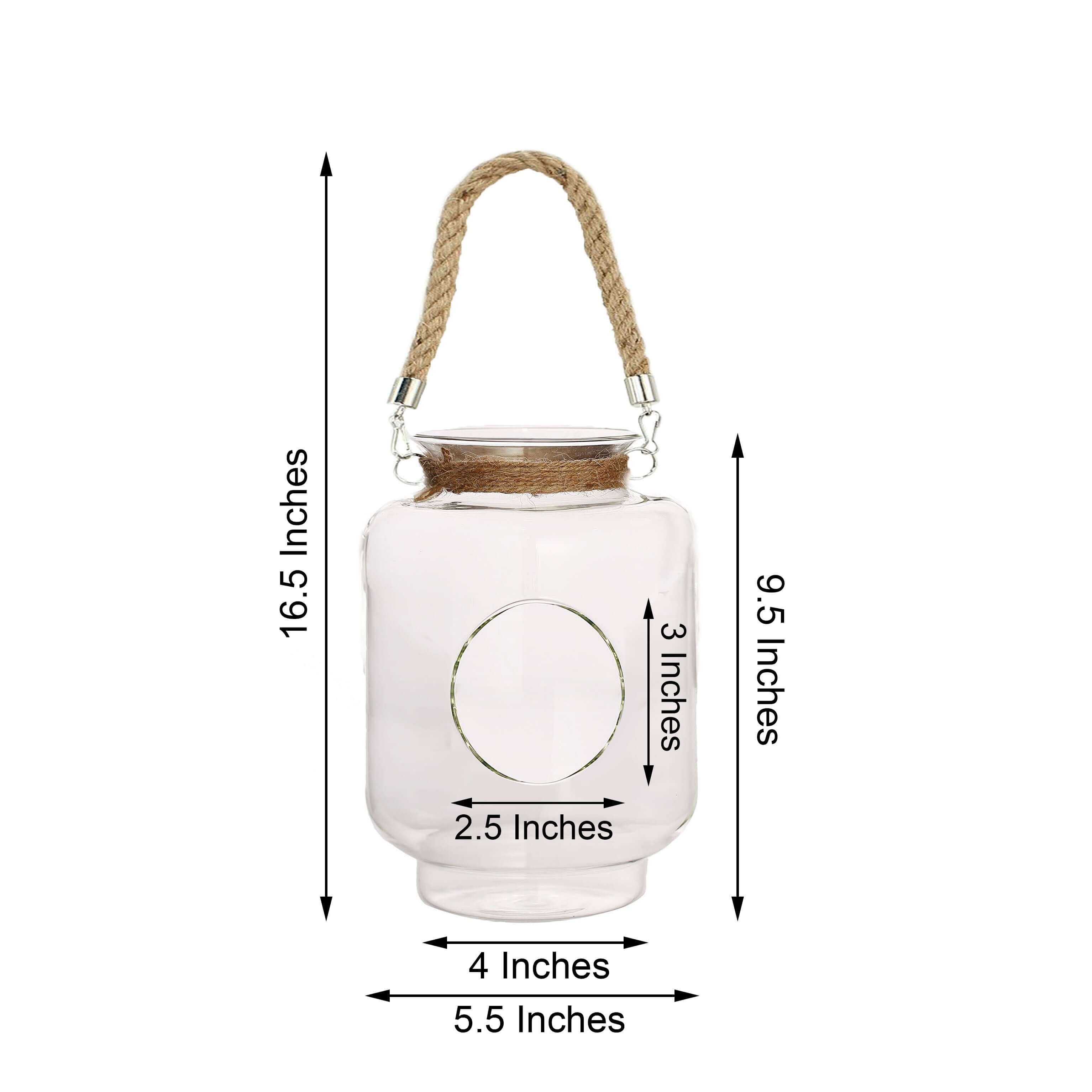 2-Pack Glass Vase Jars Clear with Twine Rope Handle - Rustic Hanging Terrariums for Events 16"