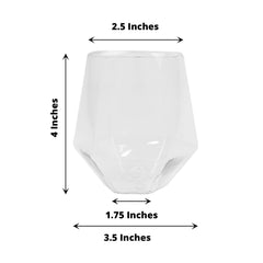 12-Pack Plastic Stemless Wine Glasses Clear Diamond Shaped - Reusable Whiskey Cups 12oz