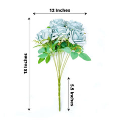2 Bushes 18" Real Touch Light Dusty Blue Artificial Rose Flower Bouquet, Silk Long Stem Flower Arrangements