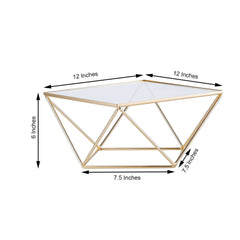 Metal Cake Stand Geometric Pedestal Riser Design Gold with Square Glass Top - Display Centerpiece 12"